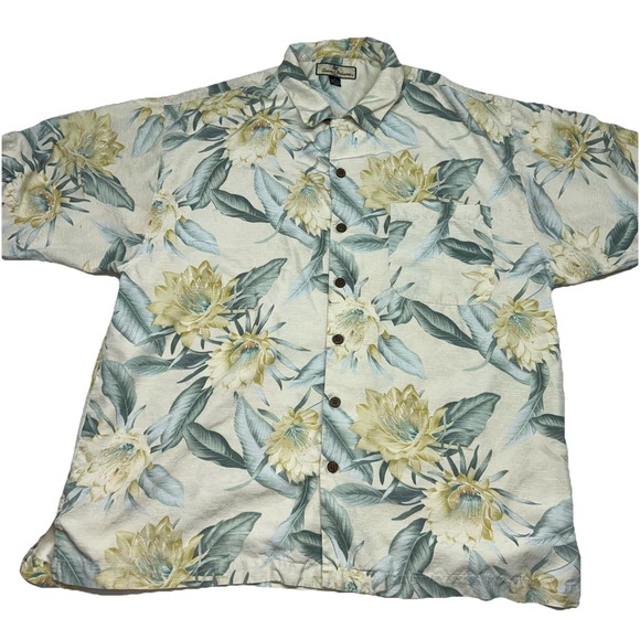 100% Pure Other - Tammy Bahama Men's 100% Silk Button Up Short Sleeve, Flower Leafy Pattern, XL‎